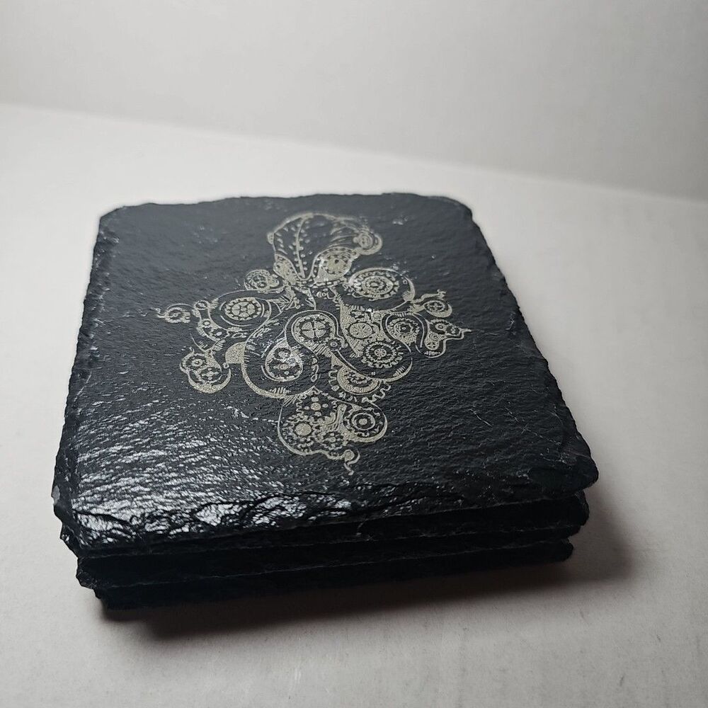 Slate Steampunk Octopus Square Coasters Set Of 4